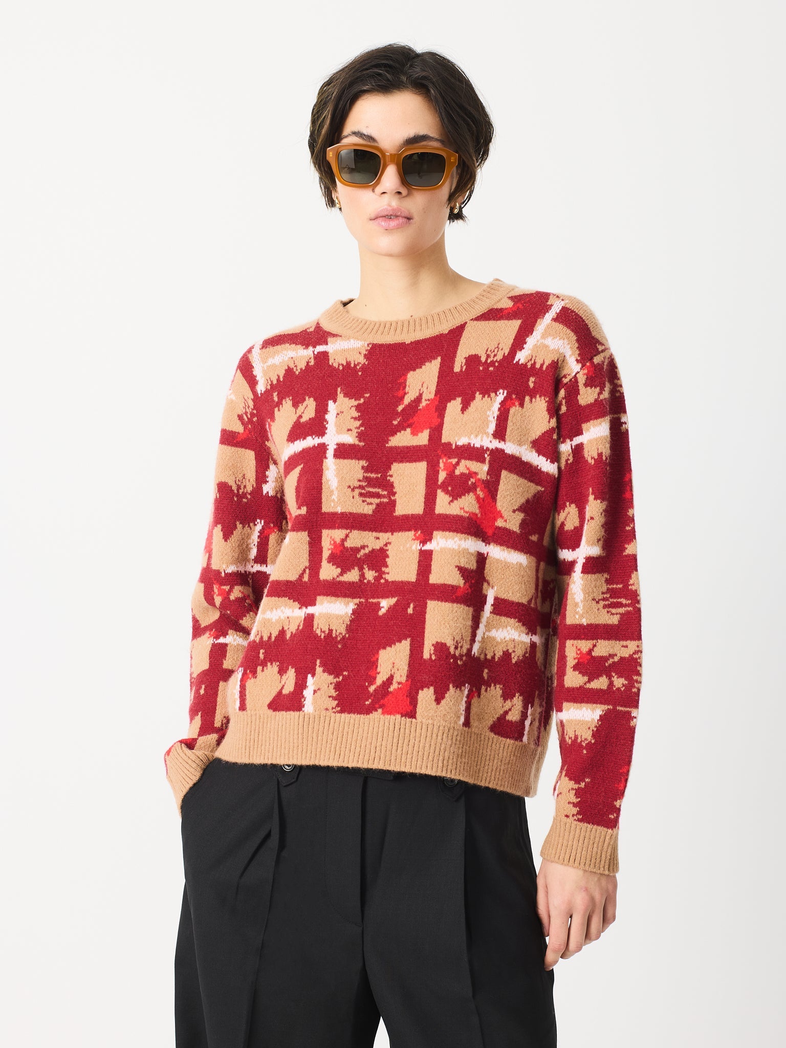 Jersey de cuadros con contraste en cuello, bajo y puños