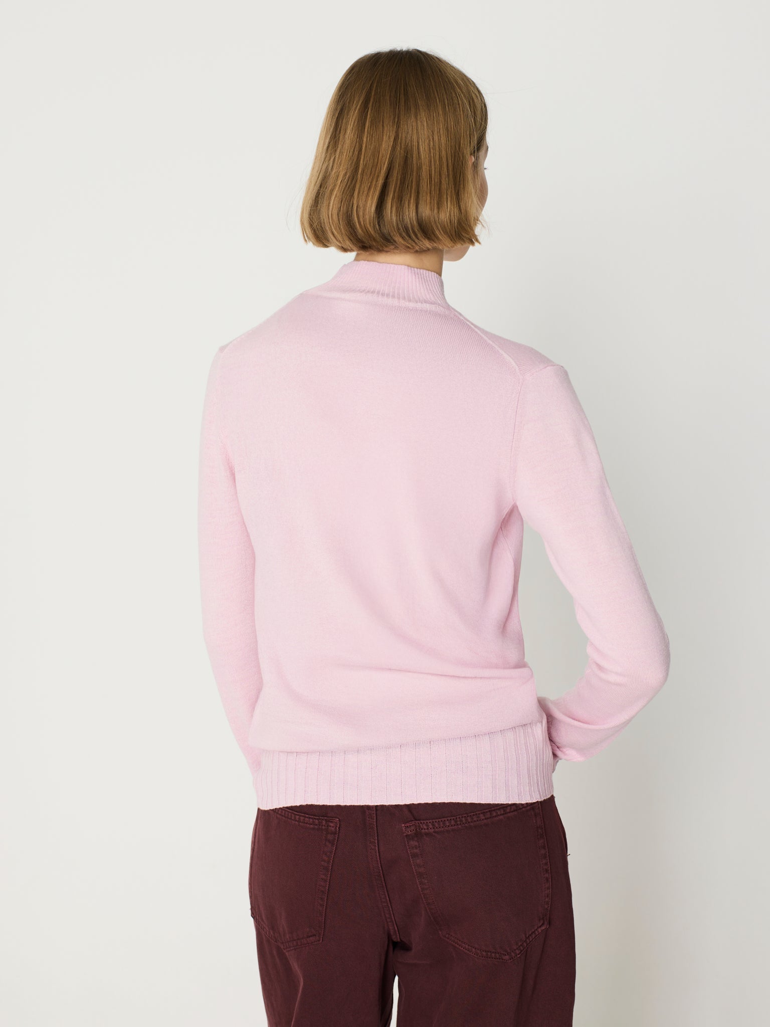 Jersey básico de canalé ancho cuello semicisne, manga larga