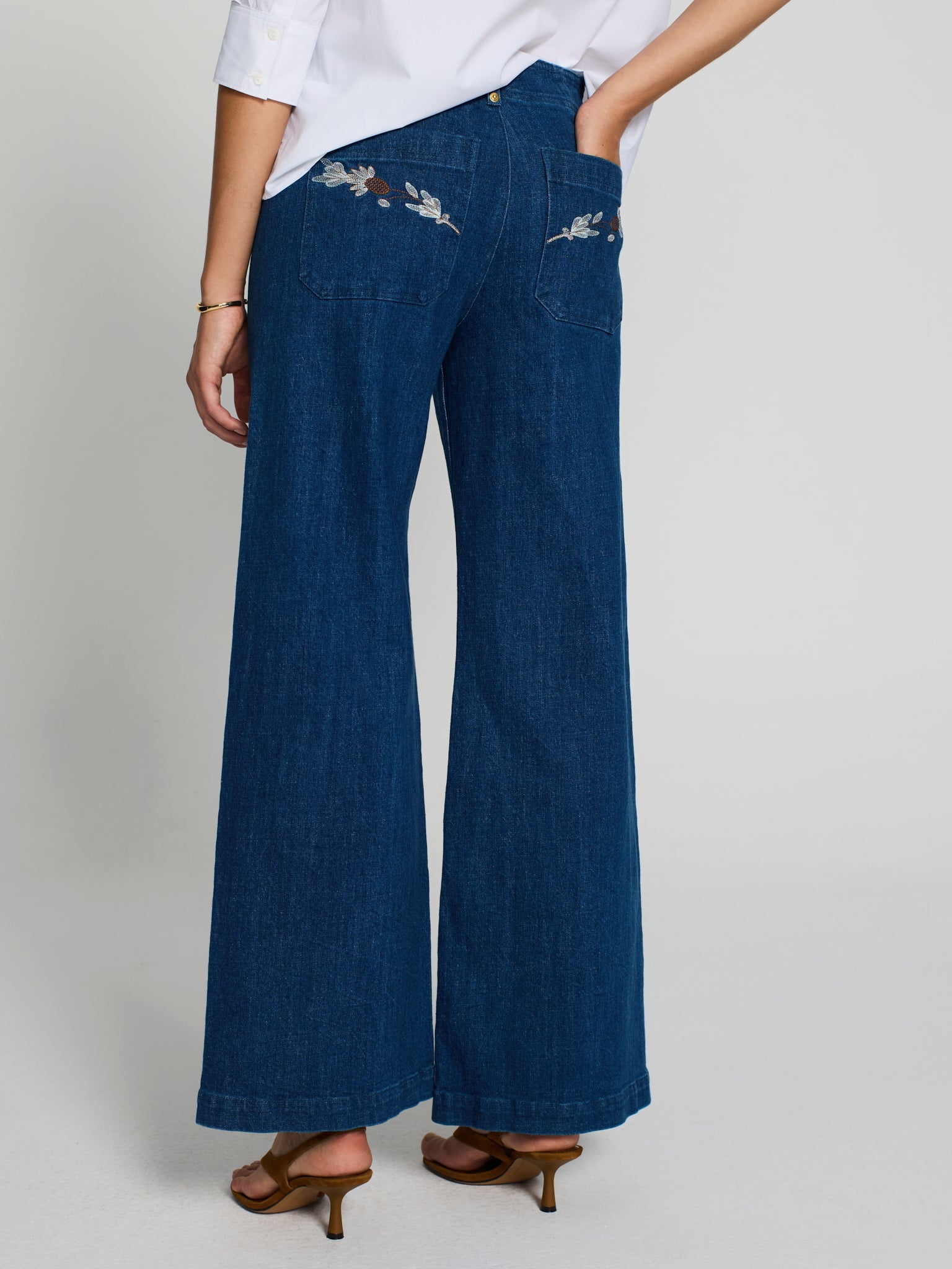 Pantalons denim brodat