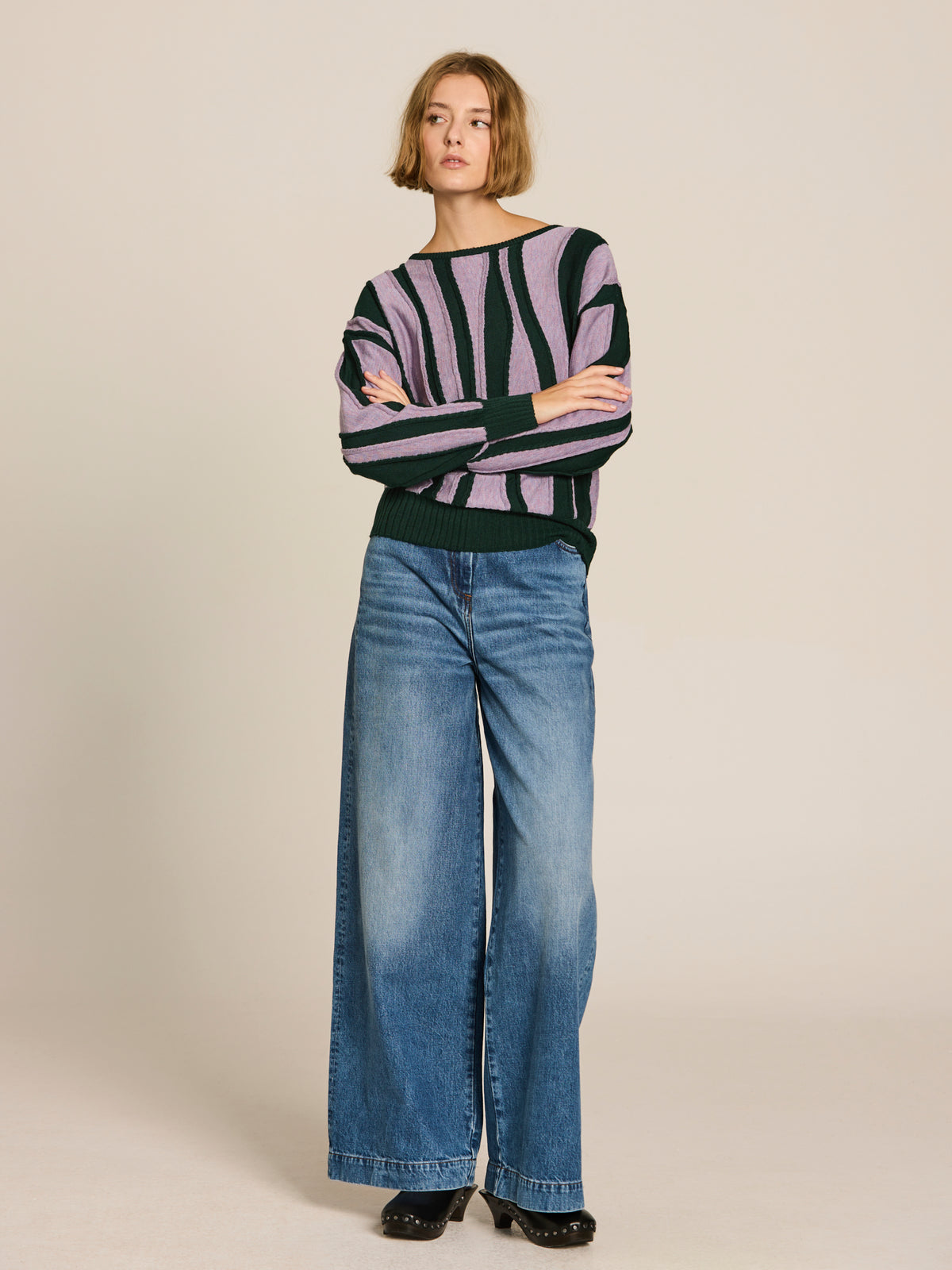 Two-tone wave sweater