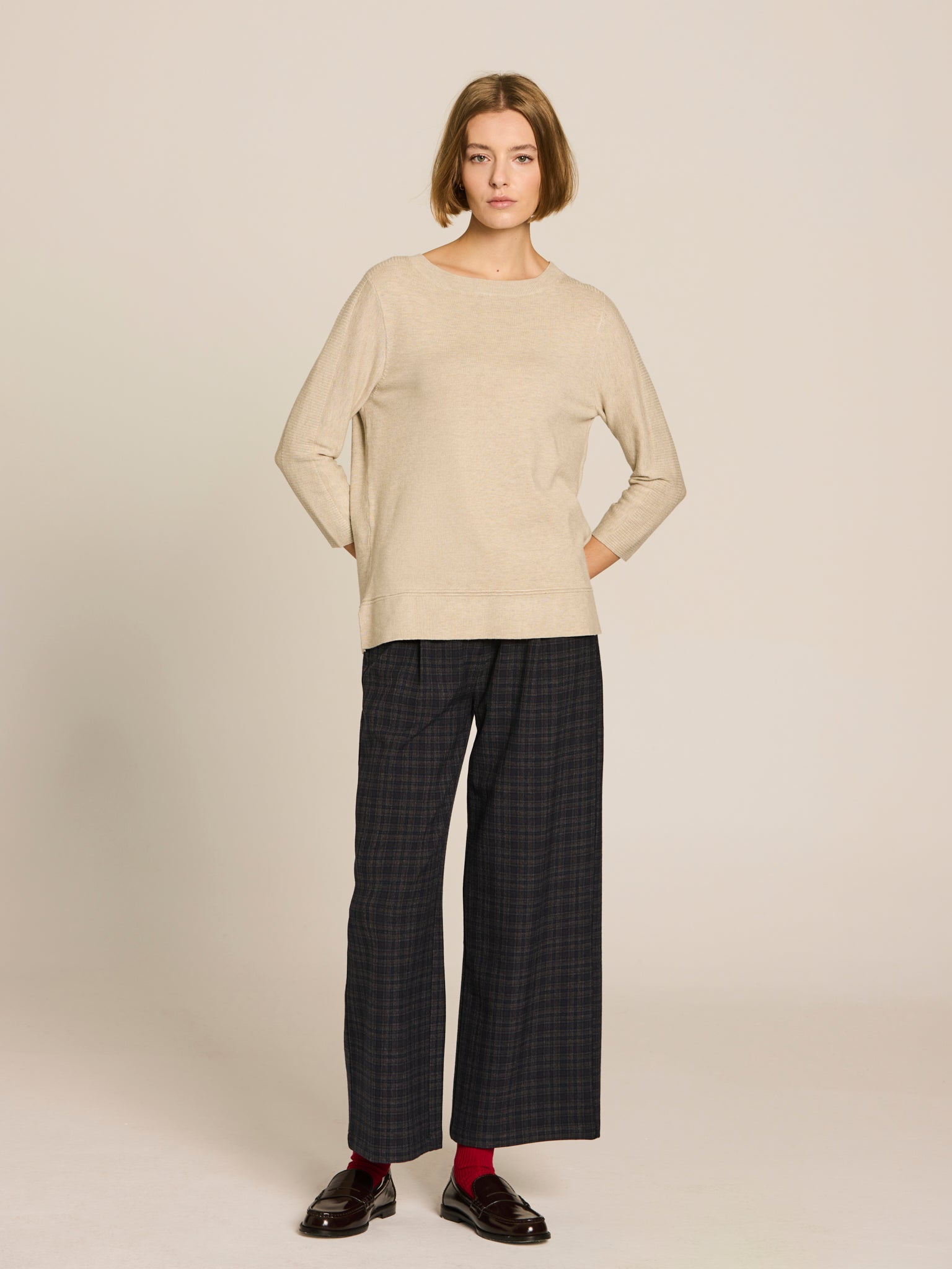 Viscose jumper with ribbed detail