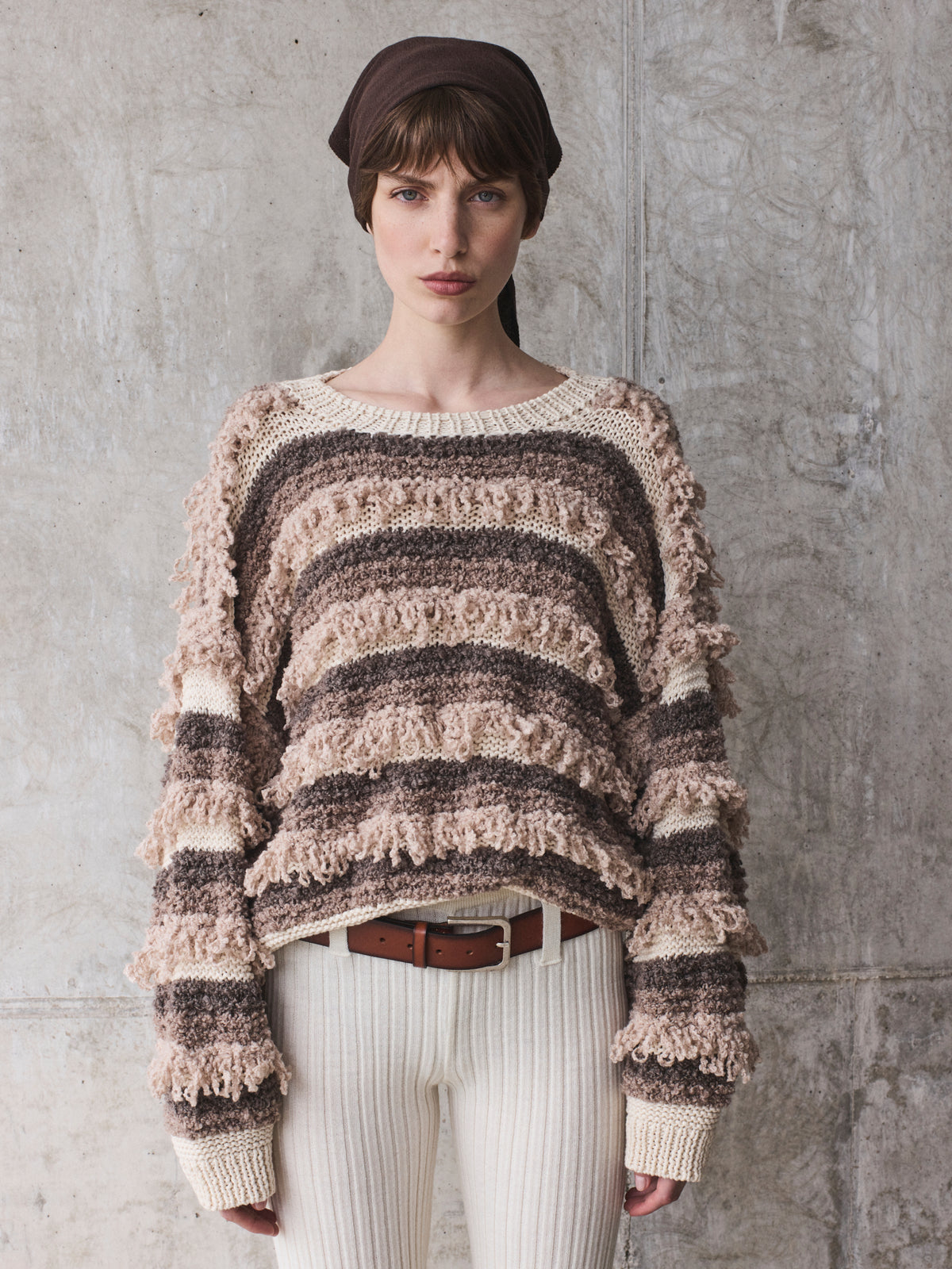 Textured striped knit sweater