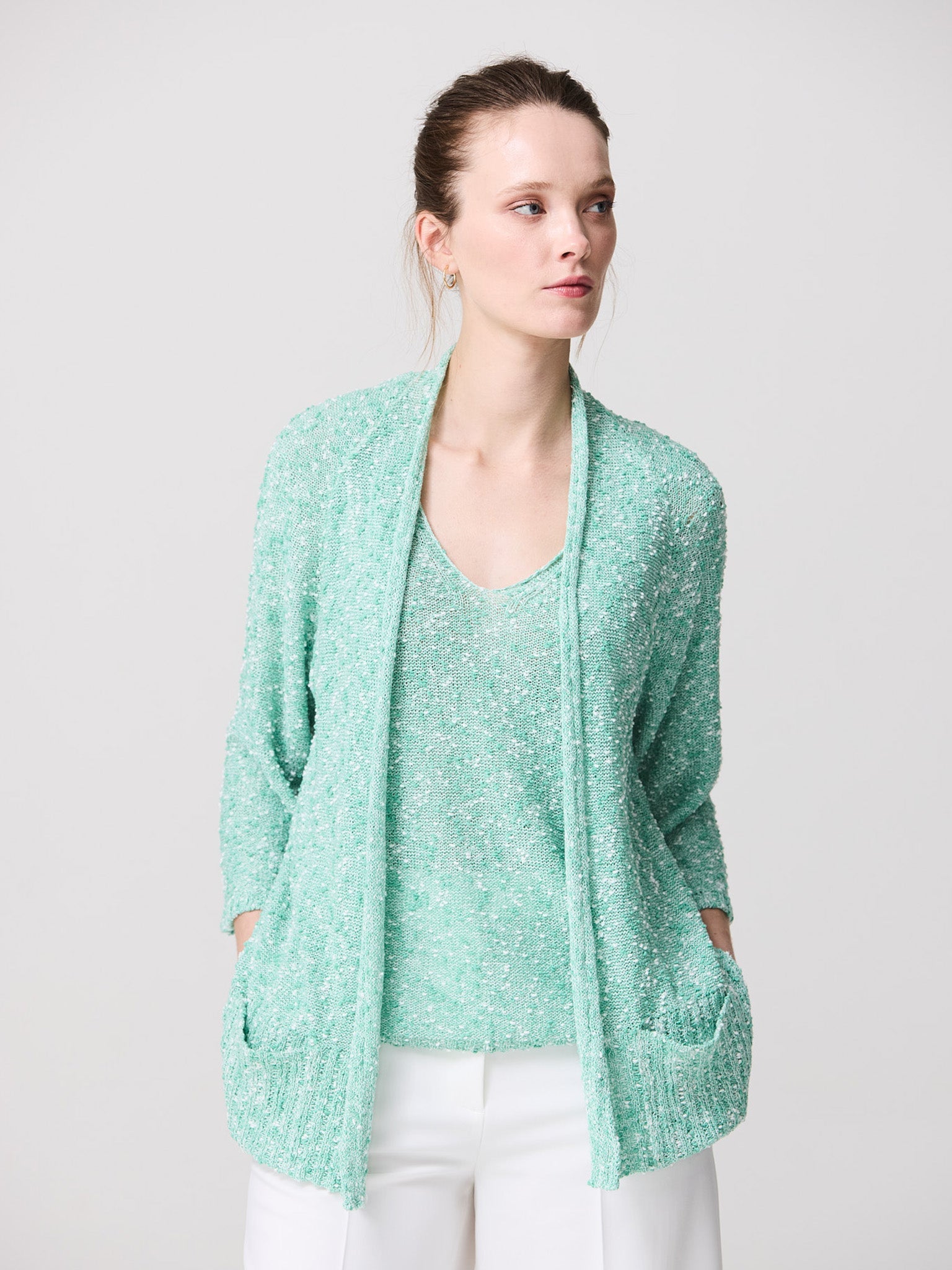 Cardigan con tejido en hilo de algodón