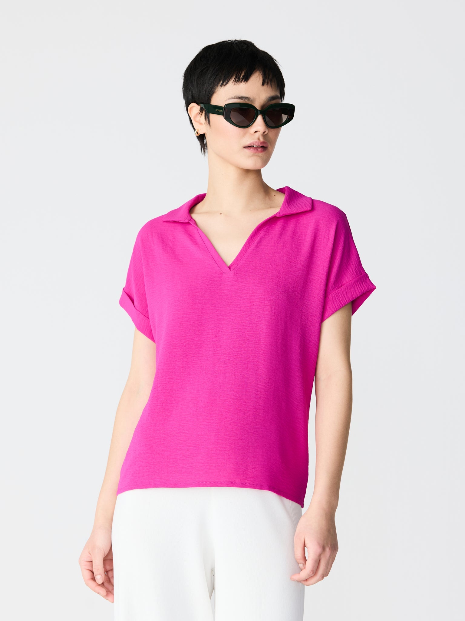 Polo neck and short sleeve blouse