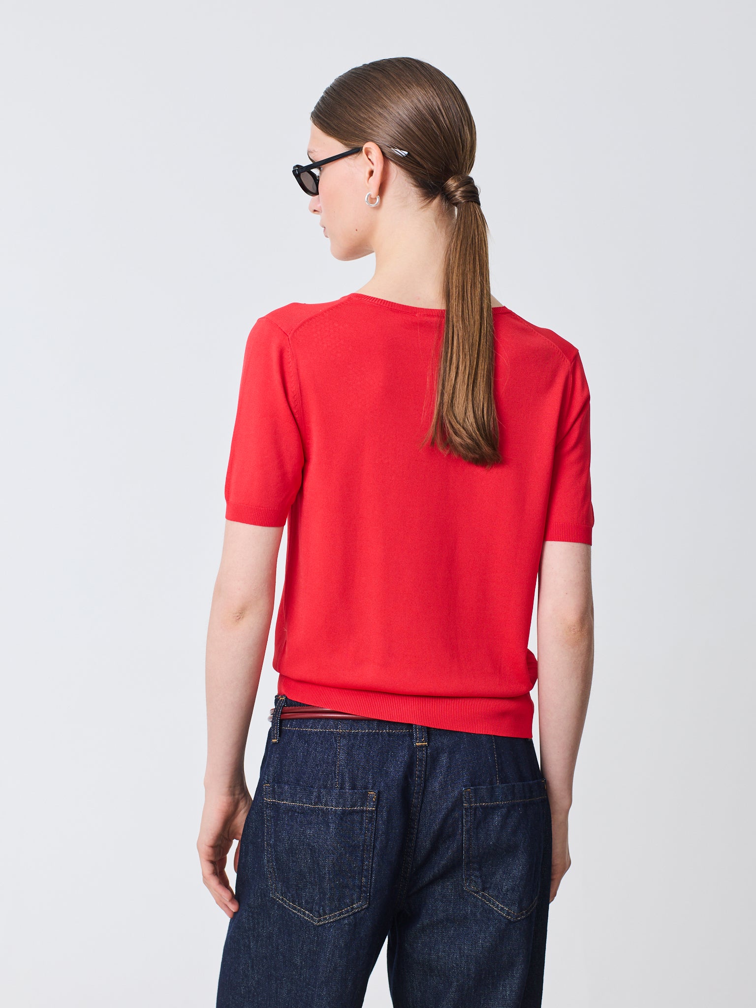 Jersey cuello pico con escote en forma de rombos y manga corta