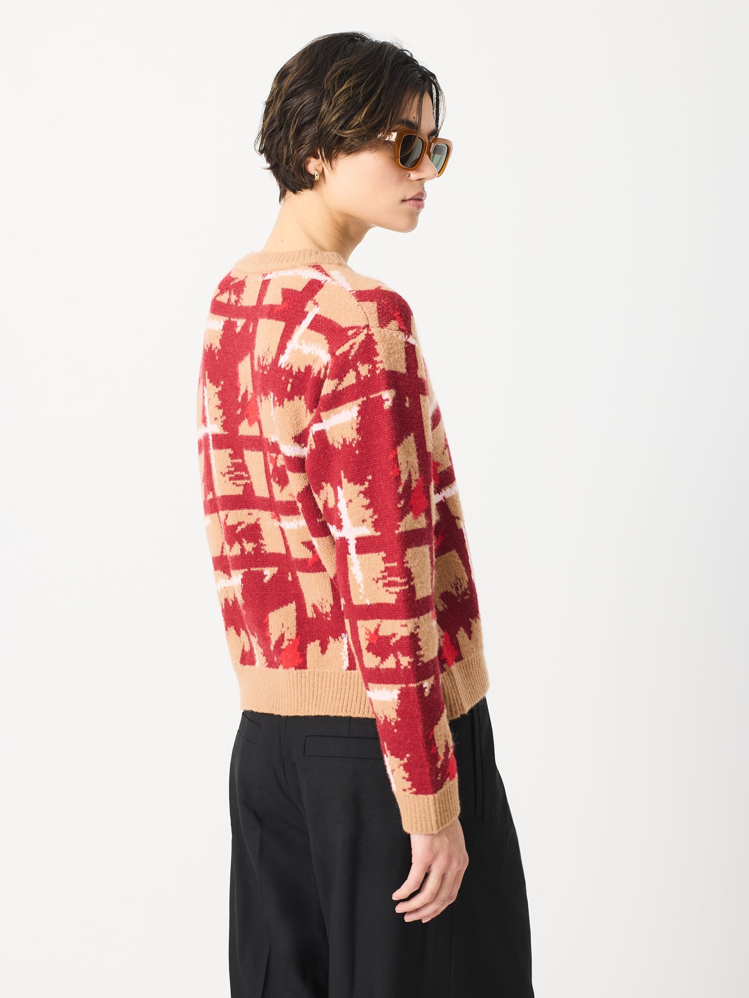 Jersey de cuadros con contraste en cuello, bajo y puños