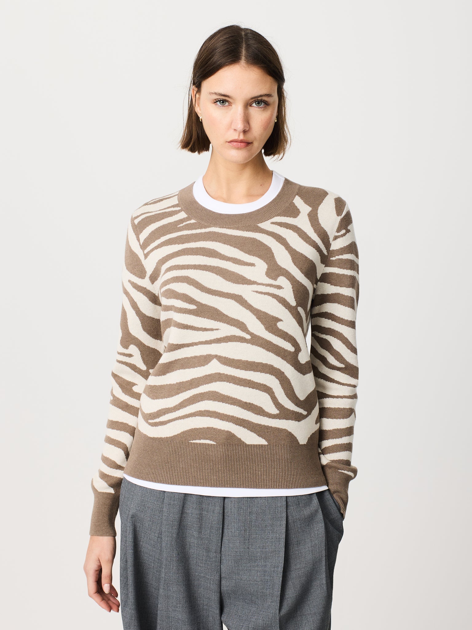 Jersey de cuello redondo con jacquard de cebra