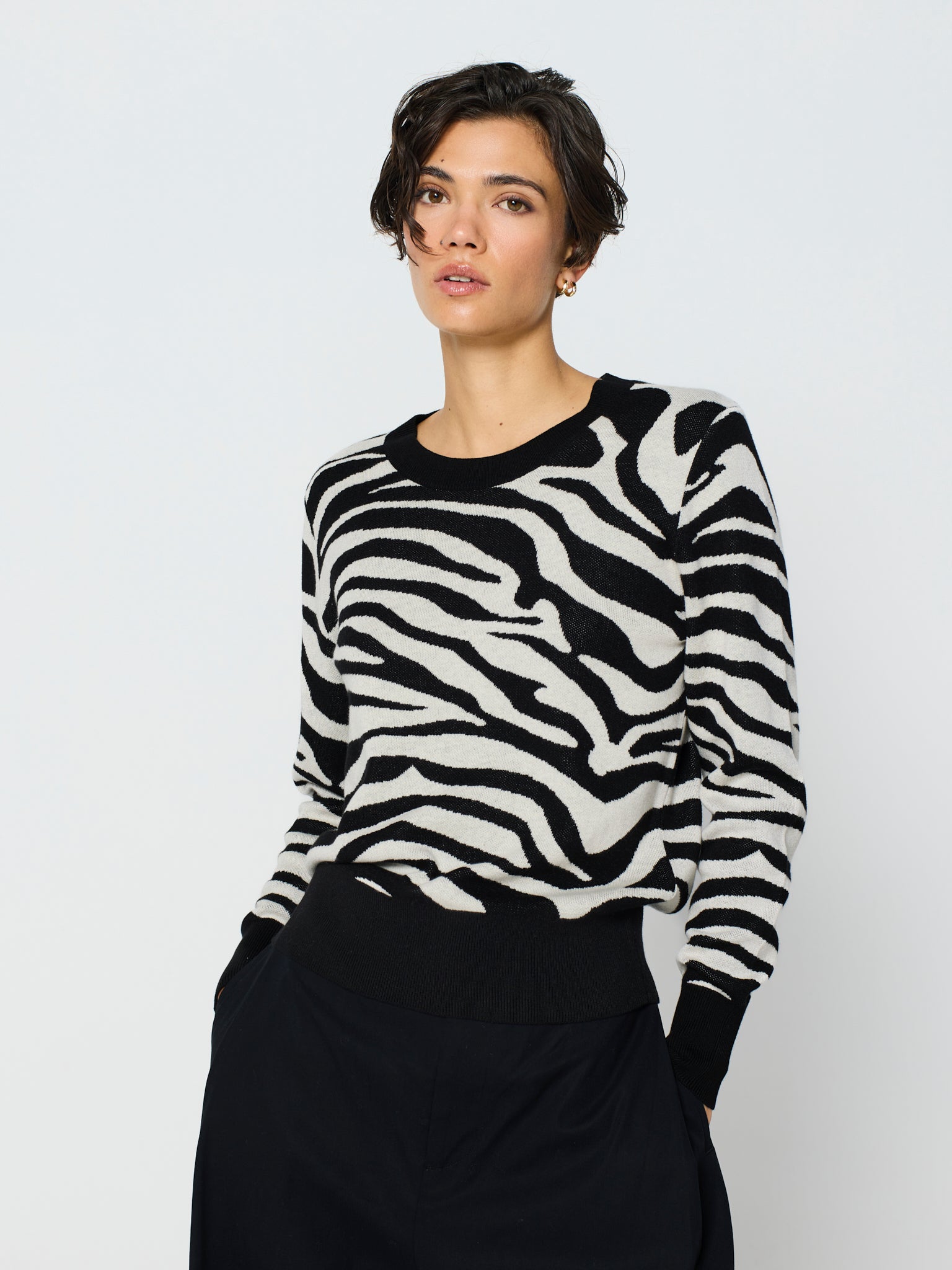 Jersey de cuello redondo con jacquard de cebra