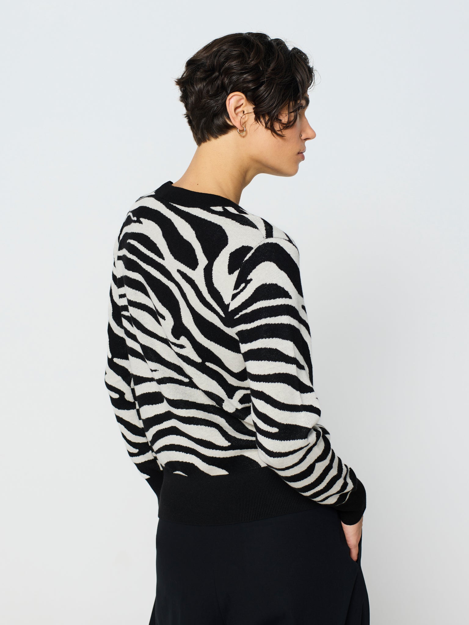 Jersey de cuello redondo con jacquard de cebra