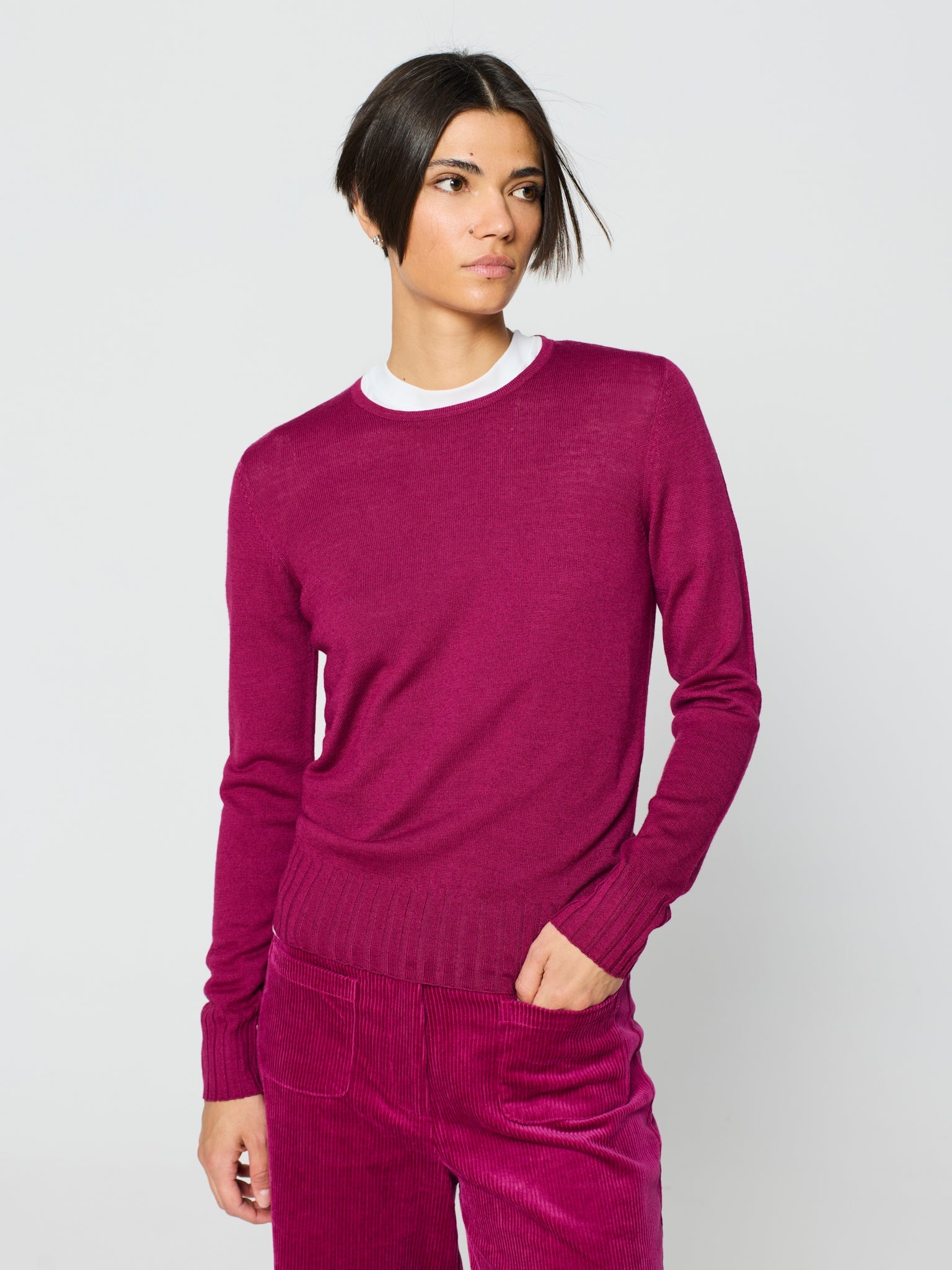Jersey de canalé ancho cuello redondo y manga larga