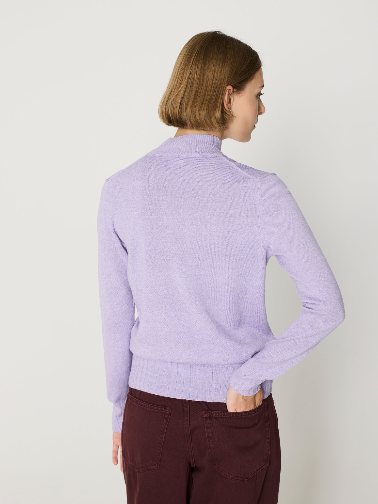 Jersey básico de canalé ancho cuello semicisne, manga larga