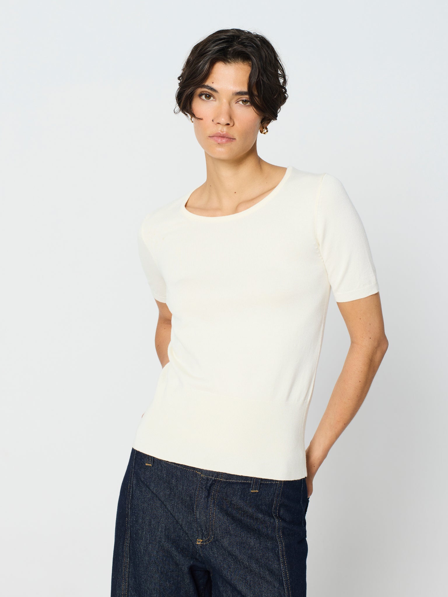 Twinset con canalé ancho en los bajos