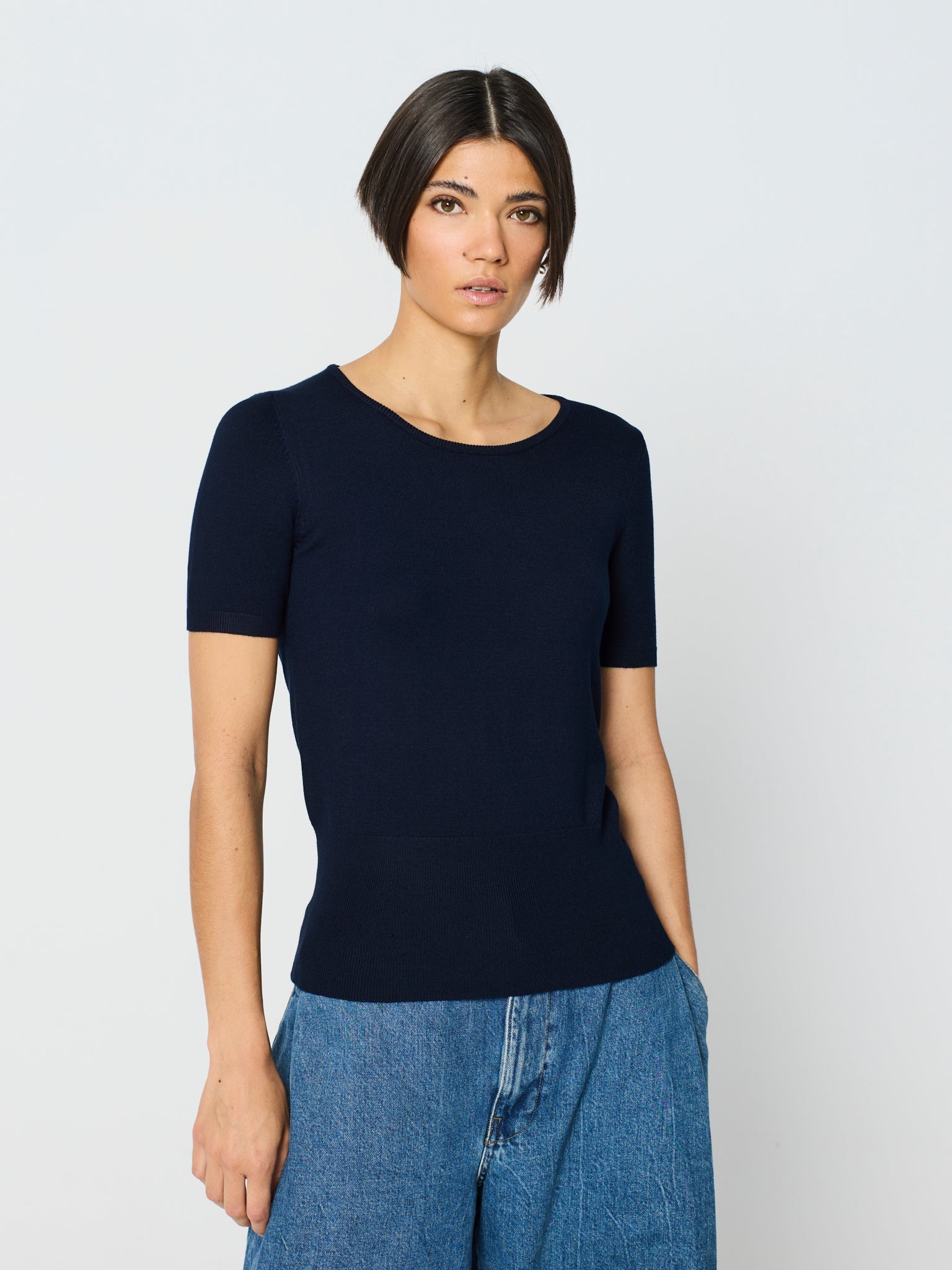 Twinset con canalé ancho en los bajos