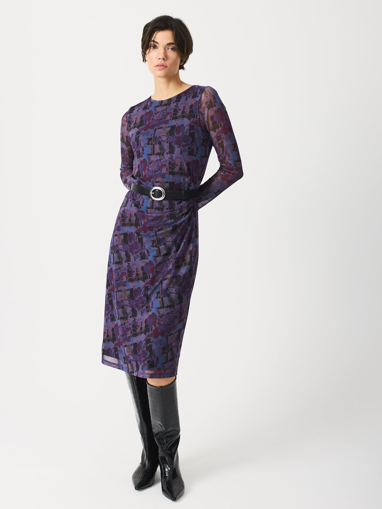 Vestido de tul con estampado floral y con frunce