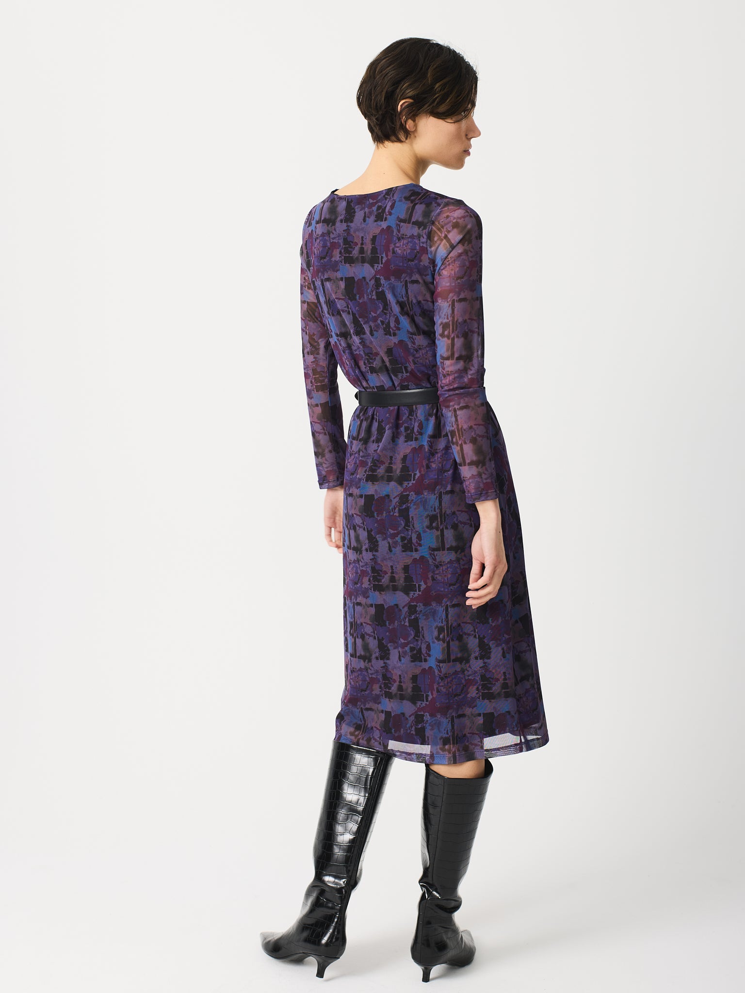 Vestido de tul con estampado floral y con frunce