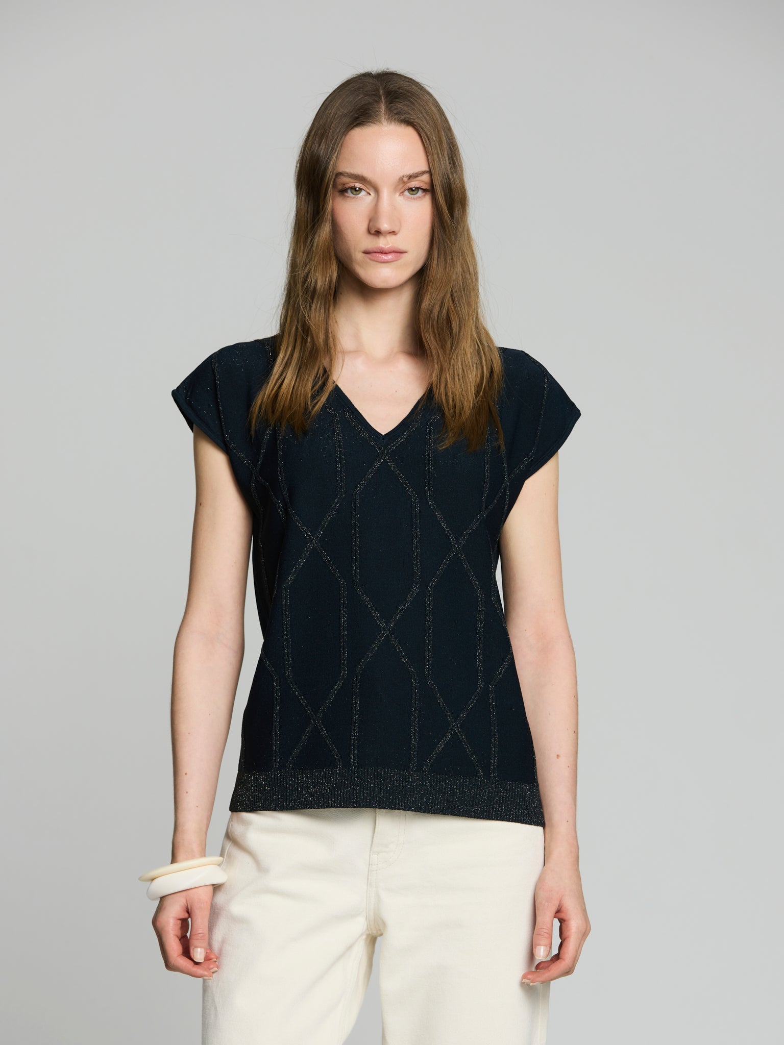 Jersey geométrico lúrex