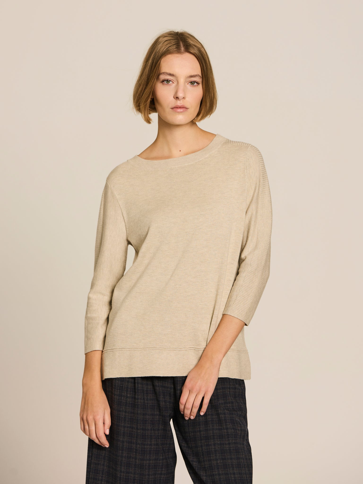 Viscose jumper with ribbed detail
