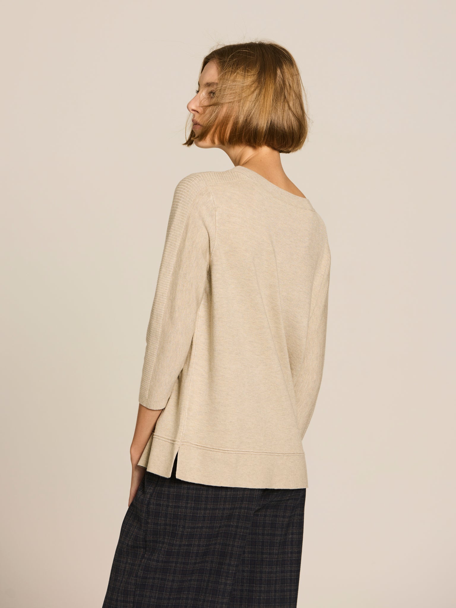Viscose jumper with ribbed detail
