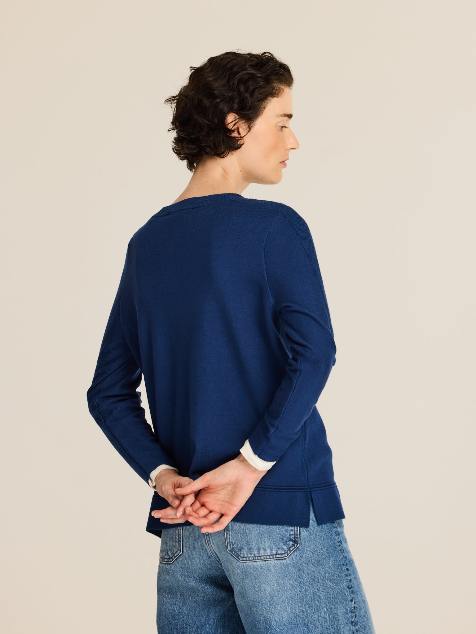 Viscose jumper with ribbed detail