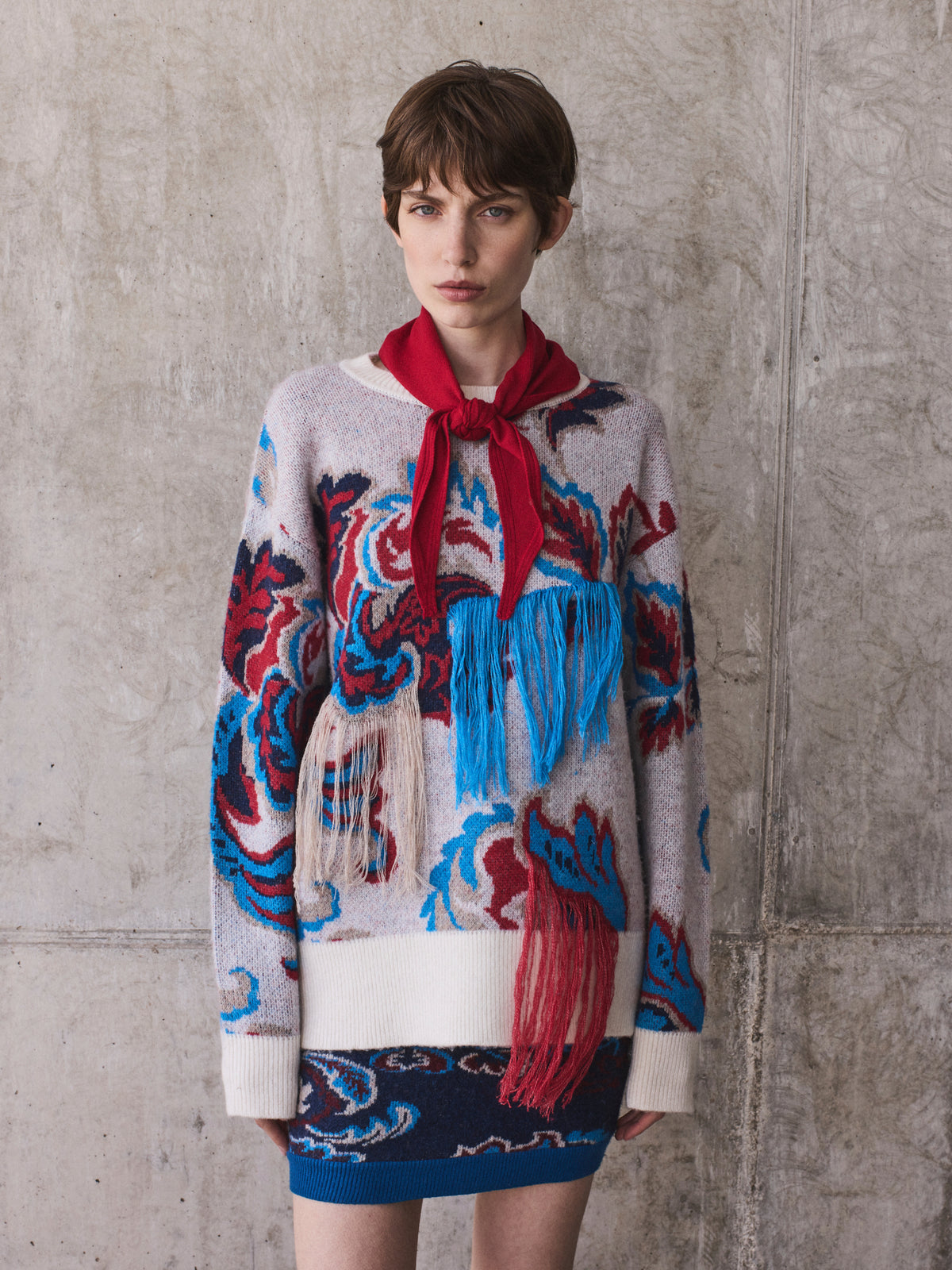 Multicolor knit sweater with fringe
